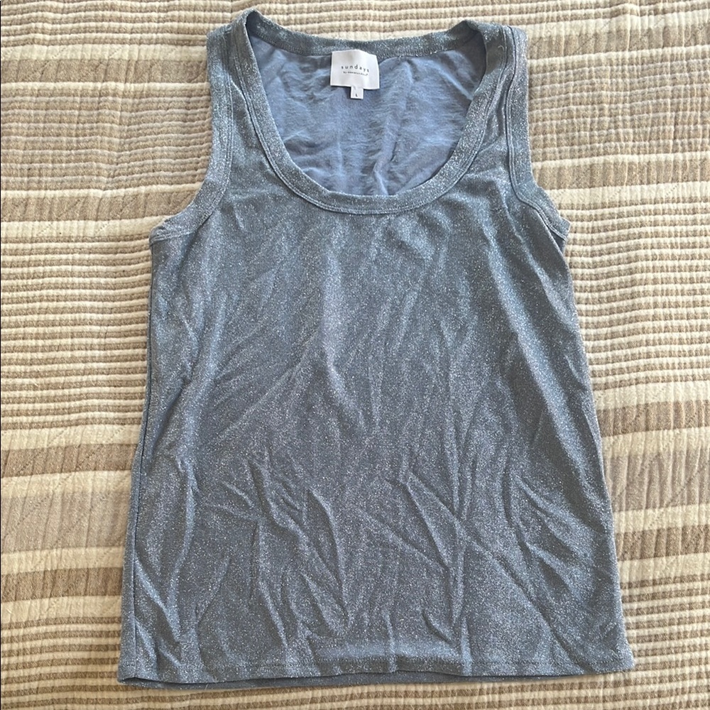 sundays Metallic Silver Scoop Neck Tank